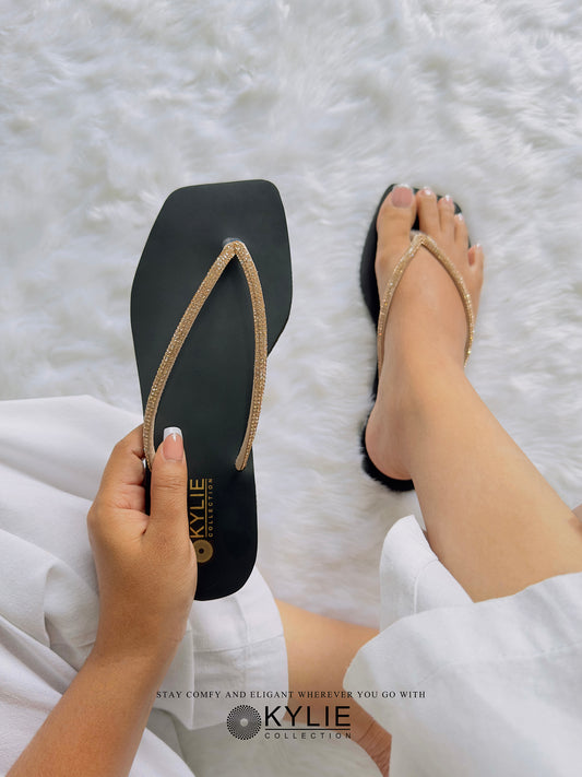 Flat Slippers - Gold Stone strap