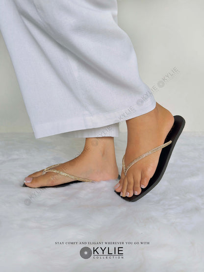 Flat Slippers - Gold Stone strap