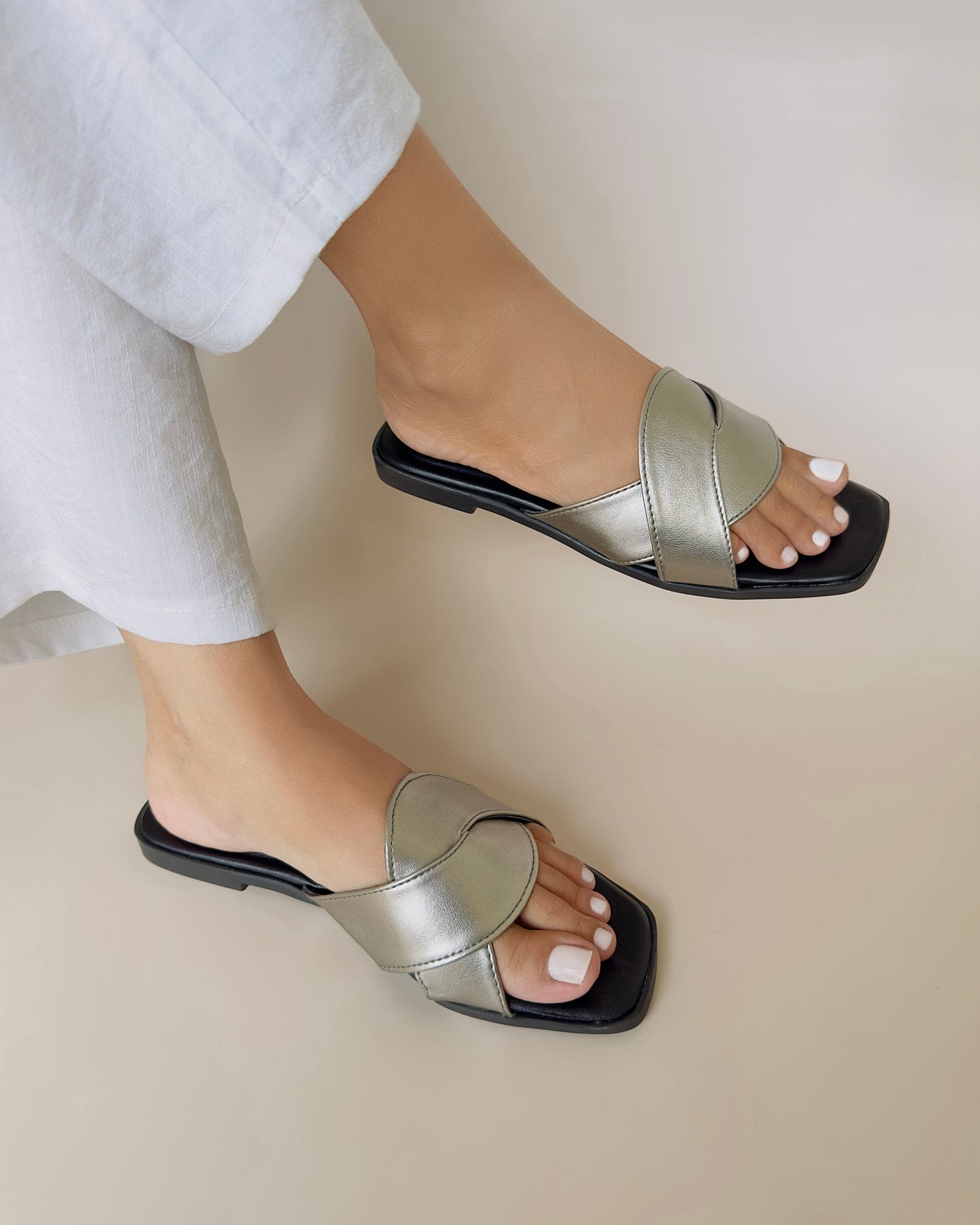 Cross Strap Slip-On Sandals