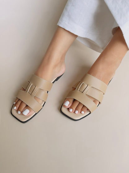 Classic H-Strap Square Toe Slide Sandals