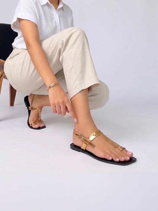 Kylie Collection ladies metallic rose gold flat sandals with adjustable T-strap in Sri Lanka